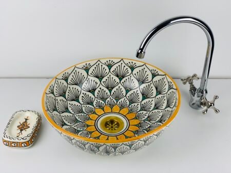 Hand-Painted Moroccan Ceramic Sink – Sun Foliage Model