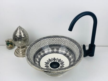 Black and White Moroccan Ceramic Vessel Sink