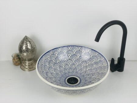 Blue and White Ceramic Vessel Sink