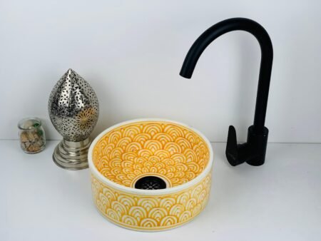 Orange and White Ceramic Vessel Sink